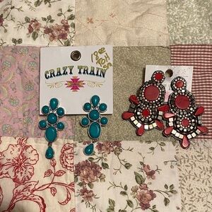 Crazy Train Turquoise and Red Dangle Earrings